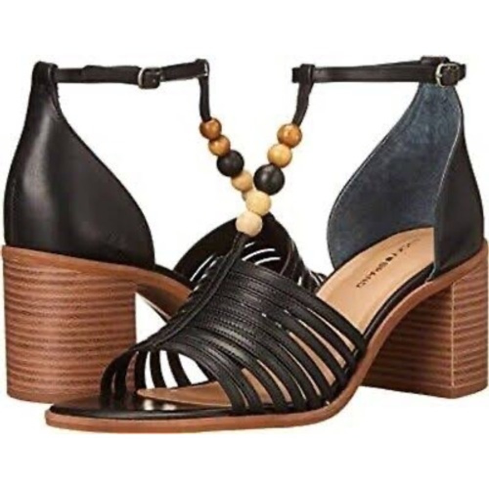 Lucky Brand Sylvesna Sandals Womens 6M‎ Black Excellent Beaded Boho Block Heel